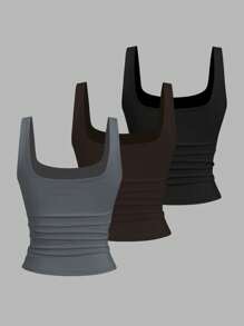 Sweetra Women's Casual Short Square Neck Ruffle Camisole, Summer - Multicolor - View 2