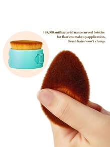 Frida Kahlo X SHEIN 1 pincel de maquillaje de base almacenable con gráficos de figura, cerdas curvadas sin aglomeración, maquillaje rápido, efecto de maquillaje ligero, fácil de almacenar, a prueba de polvo y fácil de transportar, artístico y elegante