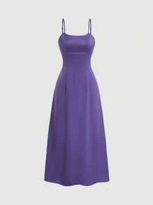 INAWLY 女式休闲纯色喇叭下摆吊带背心连衣裙，夏季