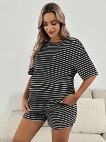 SHEIN Maternity Two Pieces Suits - Black and White - View 4