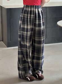 Dazy Kids 少女宽松直筒格子裤，秋季 - 藏蓝色 - 查看 5