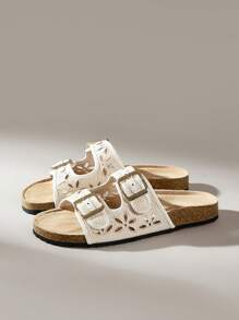 Solecia Giày sandal nữ có khóa điều chỉnh để mang hằng ngày - Màu be - Xem 2