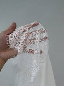 Flirla Plus Size Ruffled Lace Trim Sexy Elegant Blouse - White - View 8