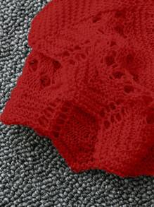 DreamSkyne 大码女式纯色海滩度假浪漫钩针编织网眼抽绳蝴蝶结开衫西部风 - 紅色 - 查看 6