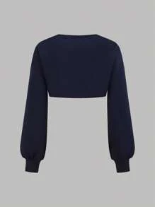 SHEIN Girlism 三件套：深蓝色撞色字母印花套头连帽衫，休闲运动裤，时尚、基本款、日常、百搭；纯蓝色纹理字母印花圆领宽松短袖 T 恤，适合各种运动场合、返校装、学院风、节日家庭户外野餐 - 藍白色 - 查看 4