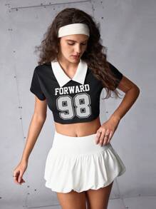 Streetz SHEIN Sport 夏季休闲户外跑步健身短款运动 Polo 衫 - 黑色 - 查看 3