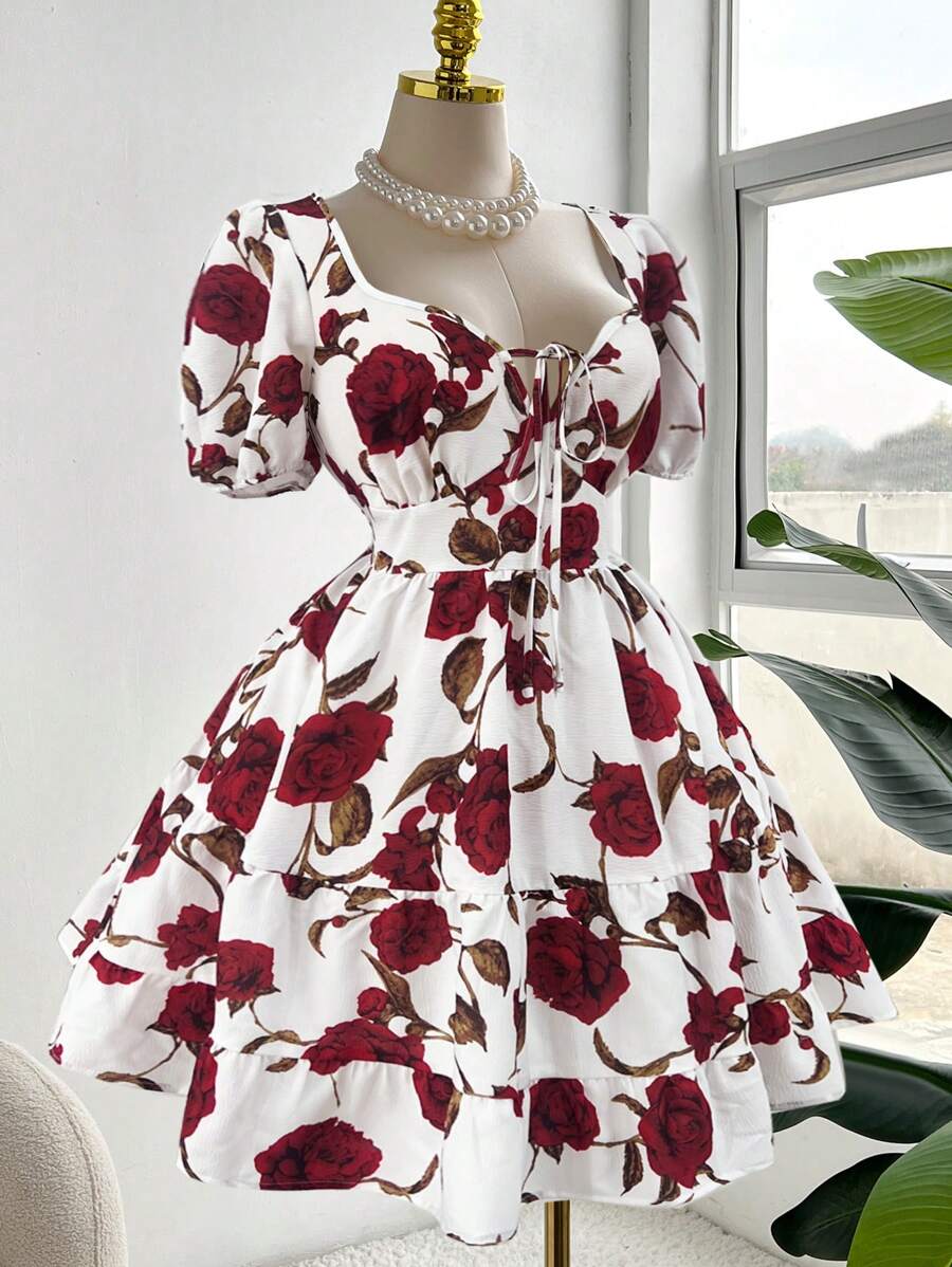 Flirla Vestido maxi de mujer talla grande de estilo romántico con estampado floral para vacaciones, playa y moda, versátil para primavera/verano, nuevo artículo - Multicolor - Ver 1