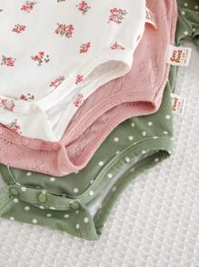 Cozy Pixies 3er Set Baby Mädchen Blumen Muster Weich Gestrickt Rundhals Kurzarm Volant Druckknopf Schlafanzug Set Grafik Herbst Winter