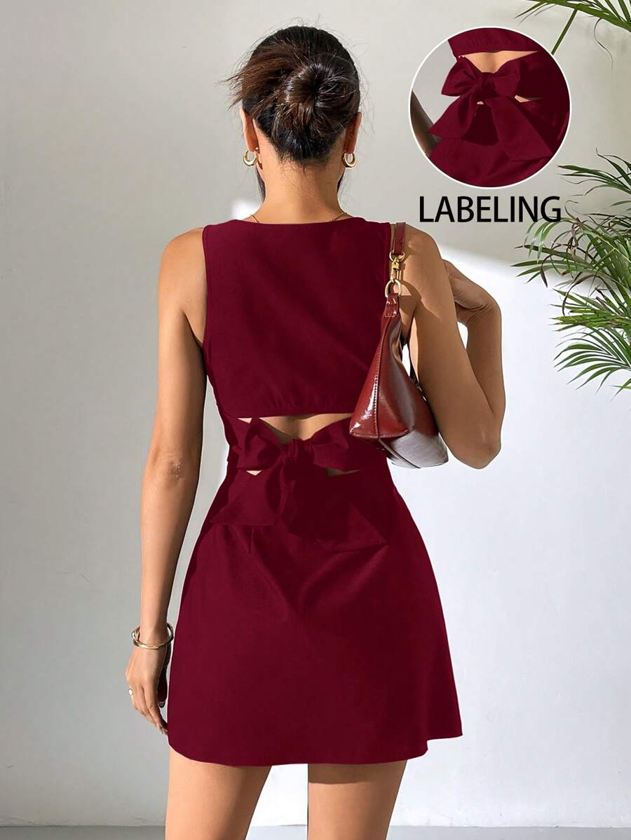SHEIN EZwear Summer Dresses Classy Elegant Red Sleeveless Woven Backless Mini - Burgundy - View 1