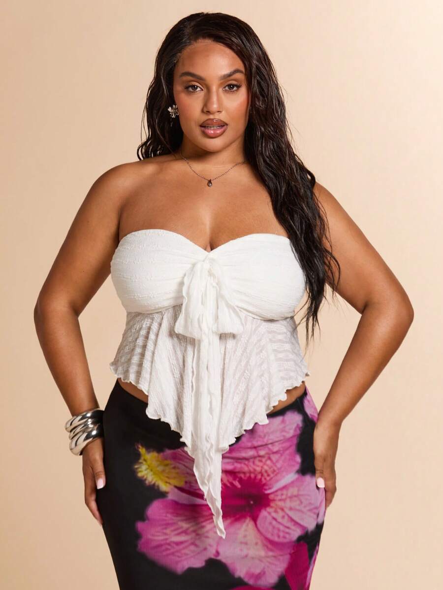 SHEIN BAE Blusa de encaje blanco con volantes para mujer de talla grande, ideal para primavera/verano, 4 de julio, aeropuerto, 4 de julio, regreso a la escuela, verano para niñas, otoño, escuela, Halloween, invierno, Y2K, vintage, vacaciones para mujer, talla grande, verano, 4 de julio para mujeres - Blanco - Ver 1