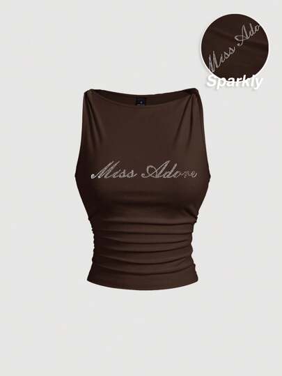 SHEIN MOD Rhinestone Twist Detail Coffee Tank Top
