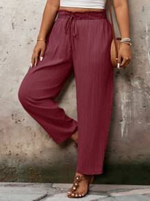 SHEIN VCAY Plus Size Solid Color Cone Pants, Casual Vacation