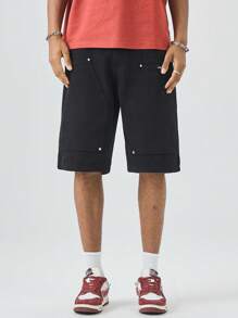 Manfinity Hypemode Men's Loose Fit Large Pocket Casual Versatile Denim Shorts - Black - View 3
