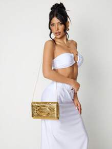 SHEIN SXY 女士手拿包、斜挎包、时尚优雅、简约个性、百搭经典、编织压花PU、大号五金扣装饰、通勤、办公、约会、日常、购物、下午茶