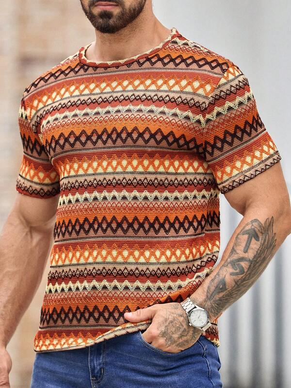 Manfinity BRENVOR Camisetas para hombres con ajuste de cuello redondo, mangas básicas, camiseta casual de verano