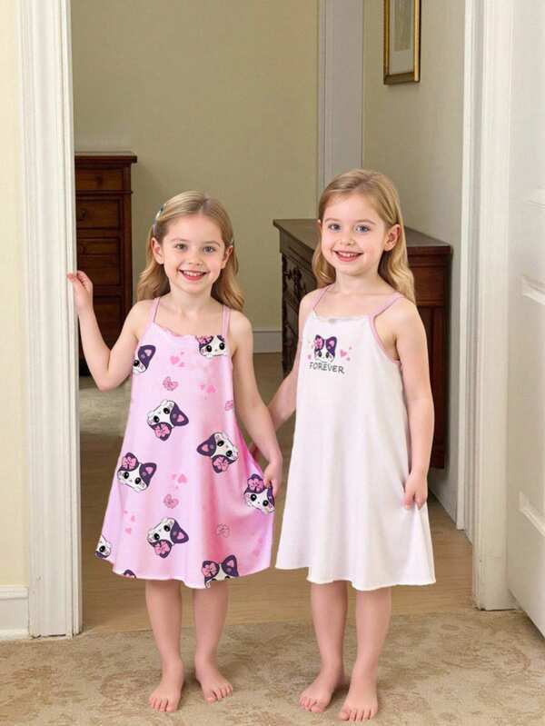 Conjunto de 2 piezas de camisola y pantalón corto de punto con estampado de conejitos para niñas, cómodo y lindo, blanco y rosa