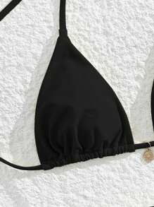 Swim Mod 2 件套女士高腰性感露背吊带泳衣套装，夏季新款 - 黑色 - 查看 4