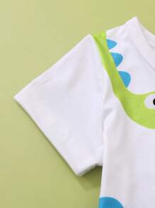 SHEIN Playful Pals Áo thun và quần đùi ngắn tay cổ tròn in hình khủng long hoạt hình cho bé trai, trang phục thường ngày dễ thương mùa hè - Nhiều màu - Xem 7