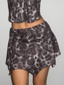 EgrlEra Women's Fashionable Sexy Wave Hem Printed Mini Skirt, Suitable For Outings And Vacation, Summer - Brown - View 1
