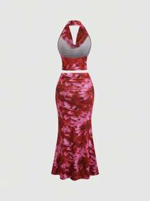 Sweetra Zufälliger Blume Muster 2 Stücke Set für Frauen, Neuankömmling