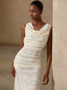 Aveloria Rosie Brown Cut-Out Front & Back V-Neck Fitted High Slit Sleeveless Midi Dress