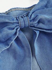 Girlism 少女清凉交叉后背纯色无袖露背蝴蝶结系带牛仔连衣裙，春夏季，女孩夏季海滩波西米亚风狂欢音乐会服装，夏季连衣裙音乐会狂欢节宽松短裤街头派对服装，7 月 4 日服装，毕业派对礼服 - 中等水洗藍 - 查看 3