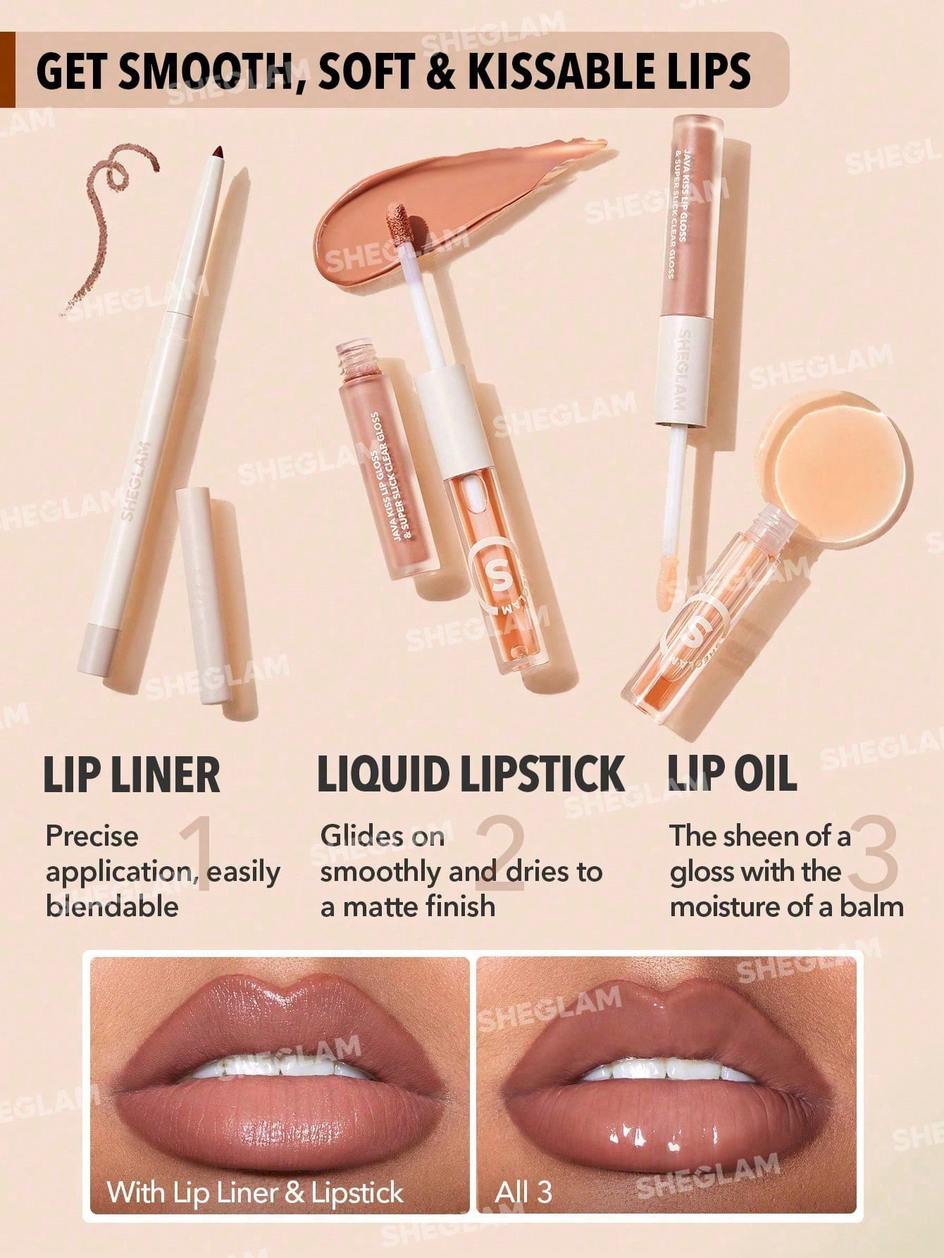 SHEGLAM مجموعة أحمر الشفاه Soft 90'S Glam Lip Line...