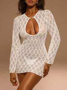 Swim Chiccia 1 pièce Couvre-maillot de bain élégant et vintage pour femmes, manches longues blanches, sexy, mode vacances à la plage - Blanc - Voir 2