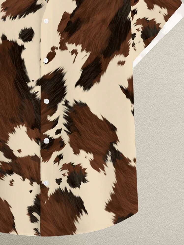 Manfinity Roughcore Men's Casual Western Style Button-Front Short Sleeve Shirt, Summer - Khaki - View 4