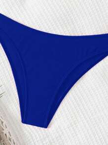 SHEIN Swim 女士纯色简约海滩度假比基尼泳装 - 寶藍色 - 查看 5