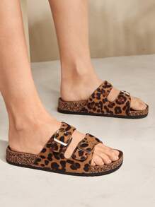 SHUZIA Women Shoes Double Buckle Cork Footbed Slide Sandals Women White Pu Fashion Flat Sandals - Multicolor - View 2