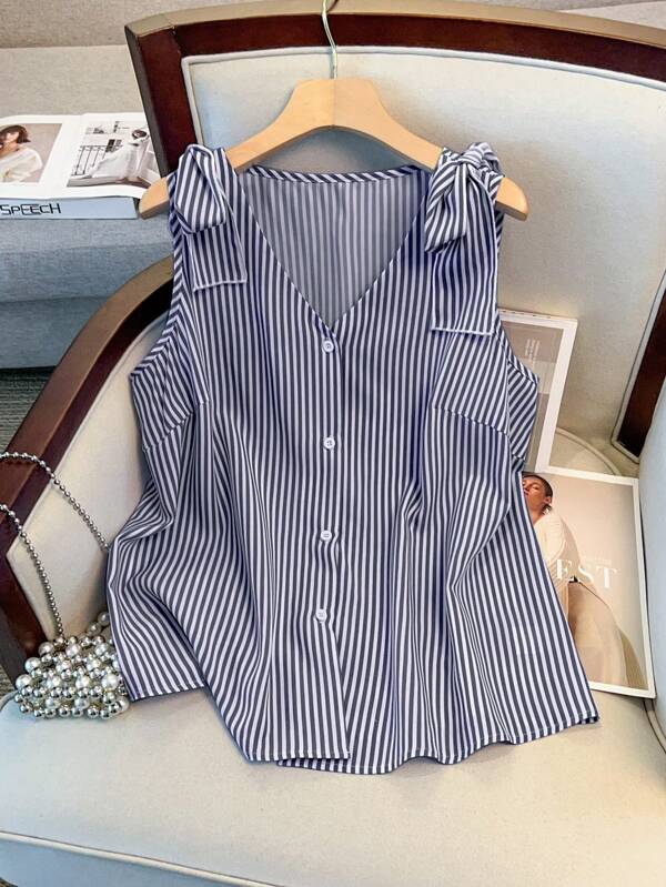 Regalyn Camisa casual regular con rayas para mujer de talla grande elegante, para primavera y verano