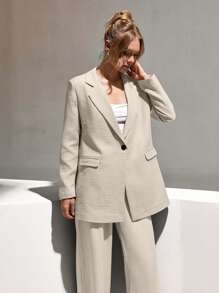 CLARA VERO Blazer de lino con un solo botón oversize, chaqueta ligera y entallada, ropa exterior casual de oficina, estilo primavera-verano