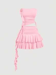 SHEIN MOD Set de 2 piezas Atuendo de mujer con flor 3D rosa y lindas, outfit para el Día de San Valentín, ropa para una cita