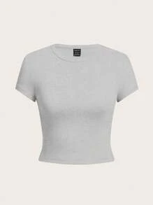 SHEIN Tall CURVE Plus Size 4pcs Solid Color Short Sleeve Slim Fit Round Neck T-Shirt Set, Suitable For Summer - Multicolor - View 6