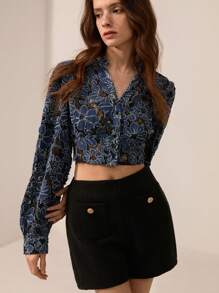 Aveloria Refined Elegant Commuter Women's Shirt, High-End Design With Embroider, V-Neck, Waist Cinching, Flattering Lantern Sleeve, Short Style Fall Cloth For Women - Multicolor - View 4