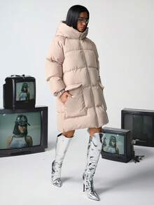EURMUSE Women's Solid Hooded Casual Winter Coat - Beige - View 6
