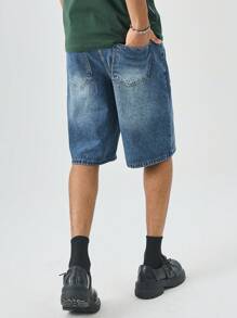 Manfinity EMRG Men's Summer Casual Street Patchwork Pocket Loose Denim Shorts - Medium Wash - View 2