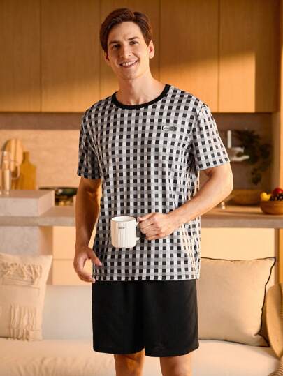 Manfinity Underwear&Sleepwear Basics 男士格子短袖睡衣上衣，夏季家居服