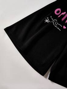 2pcs Tween Boys Casual Stylish Cartoon Character & Slogan Print Short Sleeve T-Shirt & Shorts Set, Suitable For Summer