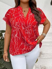 SHEIN LUNE 女士休闲短袖衬衫，时尚，适合春季复活节西部装夏季度假 - 紅色 - 查看 5