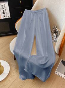 Franclia Quần dài nữ màu trắng thanh lịch, giản dị, dệt bóng, cạp rút dây, mùa xuân và mùa hè - Màu xanh lam - Xem 4