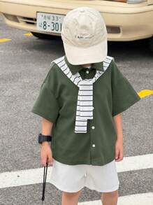 男童夏季休闲T恤和短裤套装 - 彩色 - 查看 1