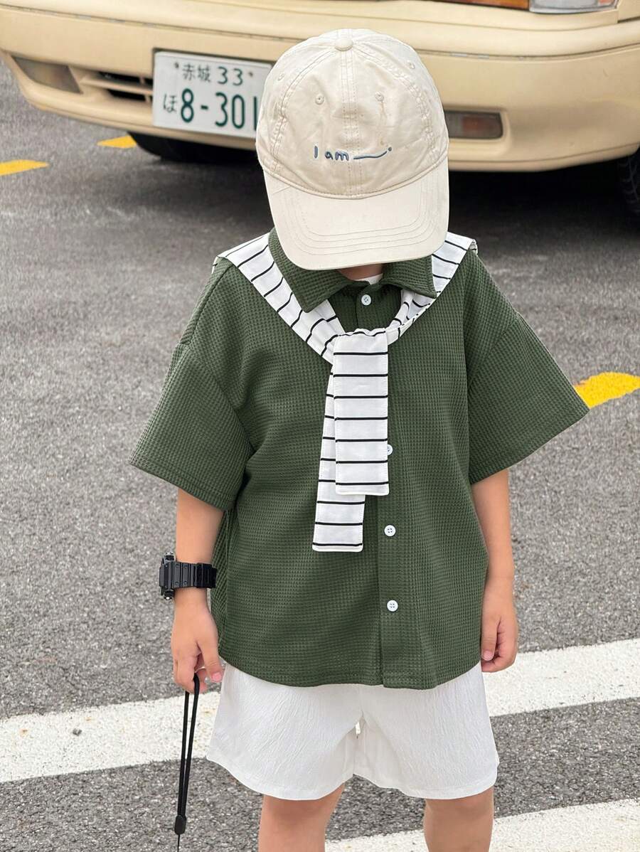 男童夏季休闲T恤和短裤套装 - 彩色 - 查看 1