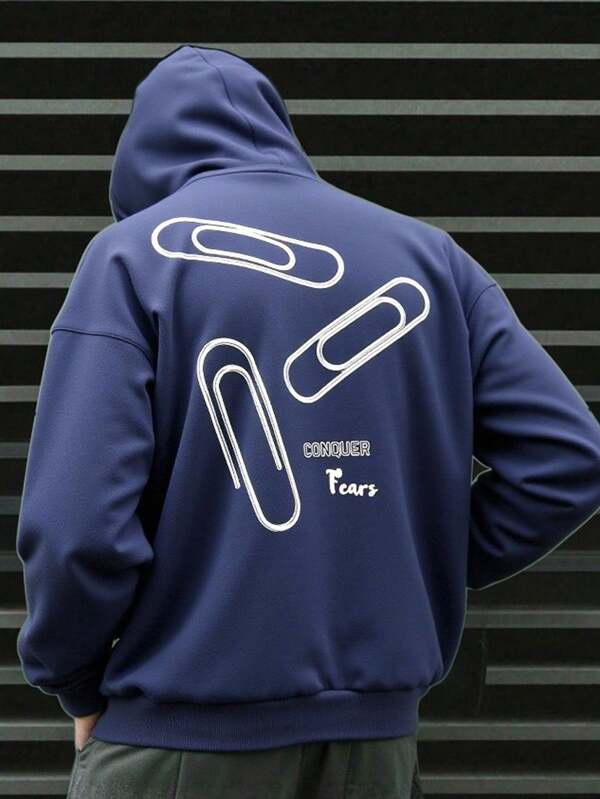 sweat-shirt à capuche imprimé graphique bleu marine pour adolescents garçons, style décontracté universitaire, doux et confortable, minimaliste et polyvalent, convient pour le port quotidien, l'école, les voyages et les sports en plein air