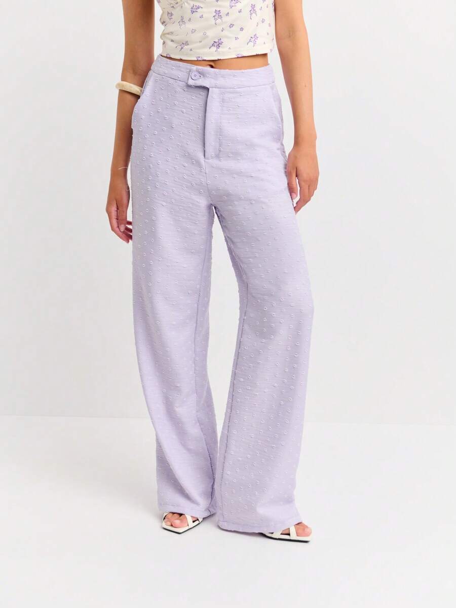 Nöista Quần dài có đường may chéo ở chân và cạp quần không đối xứng - Màu tím - Xem 1