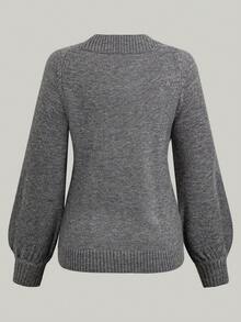 Sunspun 秋冬复古修身深V领性感女式毛衣 - 灰色 - 查看 2