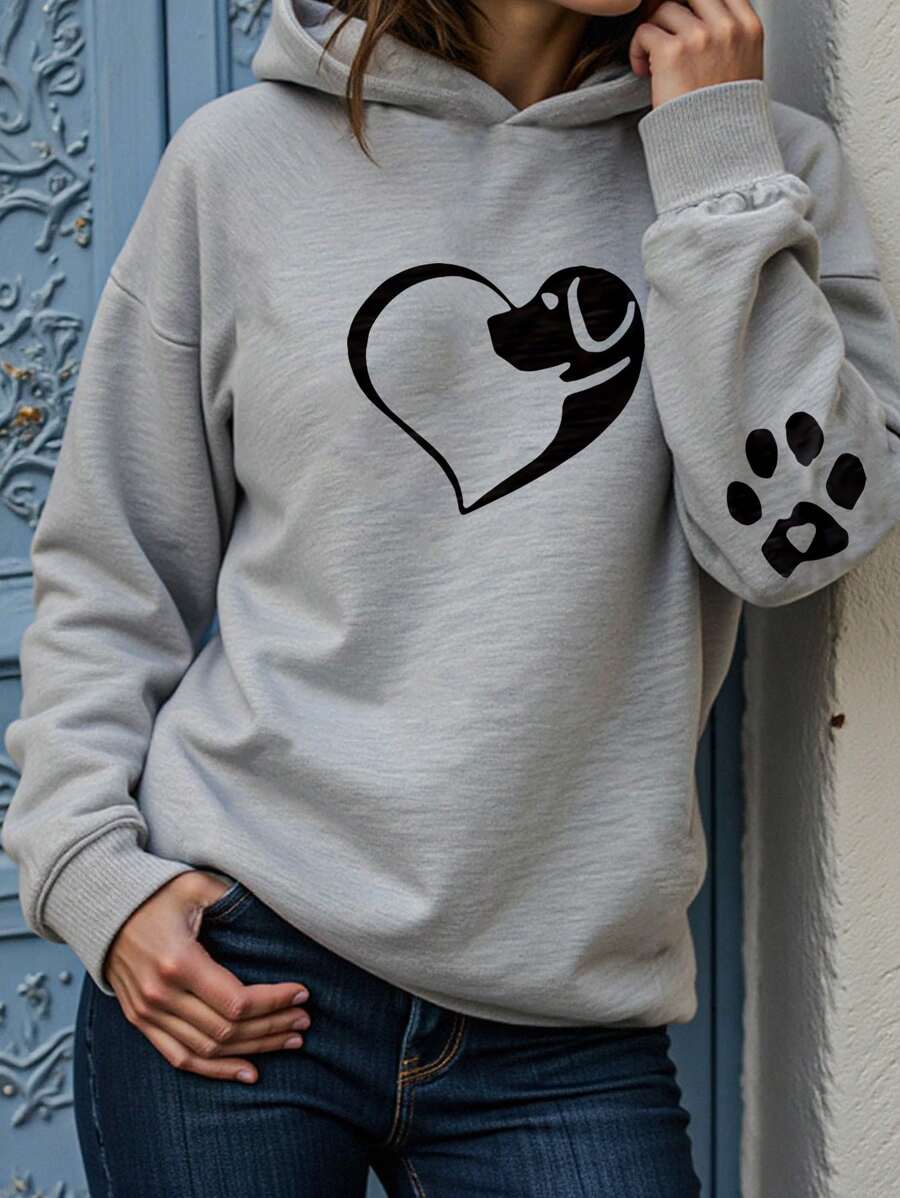 INAWLY 女士连帽印花抓绒卫衣，长袖上衣，毕业季、返校季、毕业季、教师节女装，返校季套头衫，秋季卫衣 - 灰色 - 查看 1