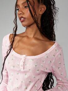 MISSGUIDED Bộ đồ ngủ tay dài in hoa ấm áp, đồ mặc ở nhà, đồ ngủ thoải mái, thoáng khí, mặc ban đêm, quần áo mặc nhà mùa thu - Hồng - Xem 6