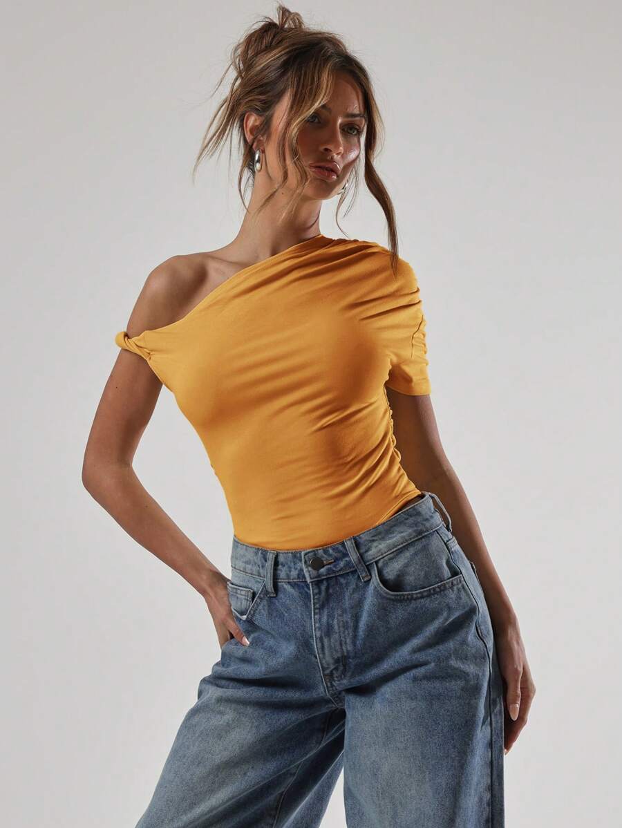 MUSERA Asymmetrical Shoulder Bodysuit Casual Spring Summer Vacation Birthday Fall Back To School